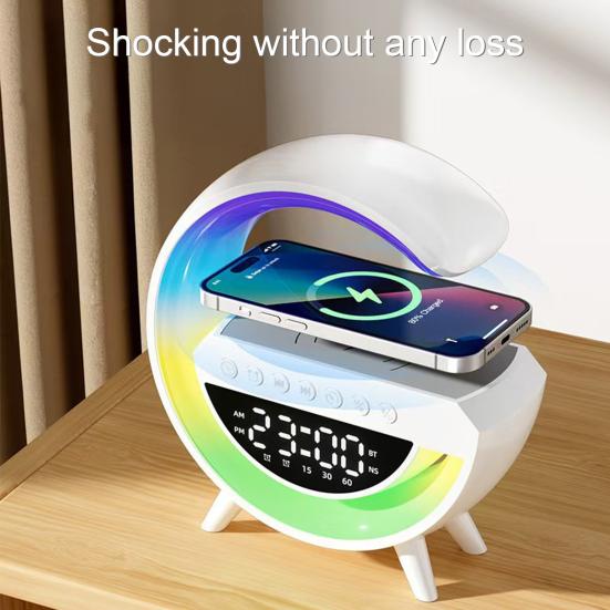 G-Shaped LED Wireless Speaker 15W Fast Charging Alarm Clock with 13 Lighting Modes Bedroom Nightstand Lamp Bluetooth-compatible 5.2 Speaker