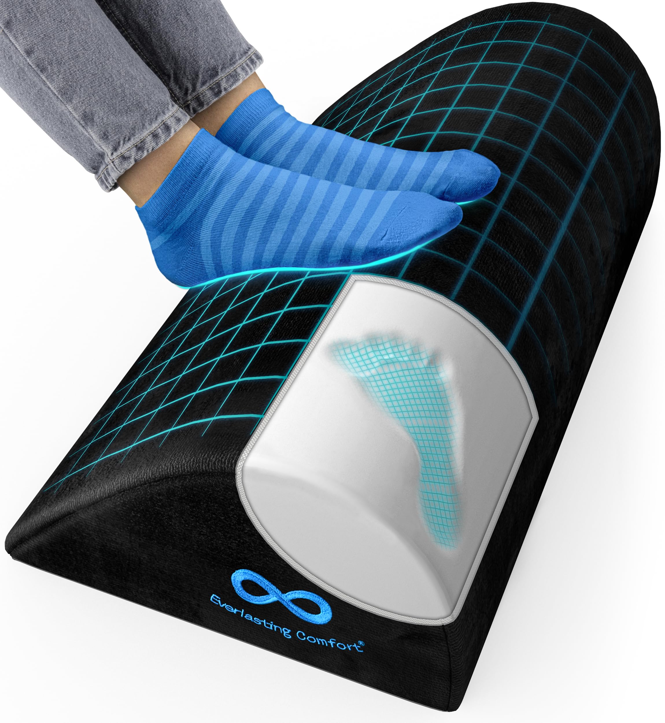 

Подставка для ног под стол Everlasting Comfort, пена с памятью со съемным чехлом, идеально подходит для домашних офисов и долгой работы за столом (черный)