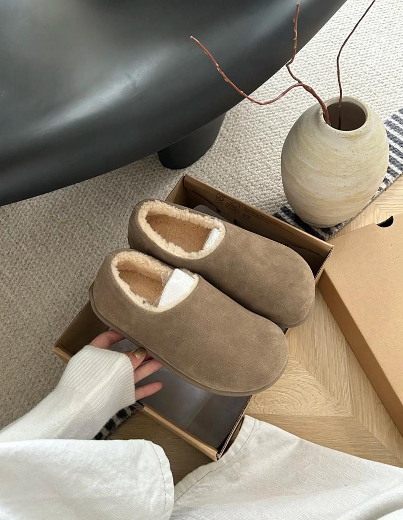 Fleece Birkenstock Shoes Women's Platform All-inclusive Muller Shoes Fluffy Half Drag 2025 Autumn and Winter Wear a Pedal Warm Cotton Shoes