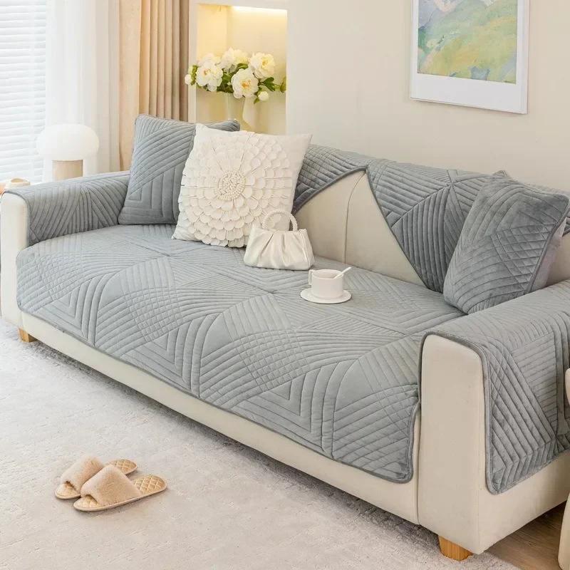 Four Seasons Universal Sofa Cushion Short Plush Towel Solid Color Non-Slip Anti-Cat Scratch Sofa Covers Cloth Towel Home Decor