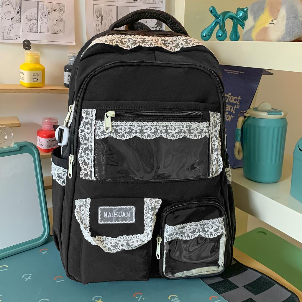 Zaino1011 Popolare Stile Balletto Zaino Scolastico Studente Bordo in Pizzo Zaino per Studente Scuola Media Zaino Grande Capacità Donna Zaino Dolore