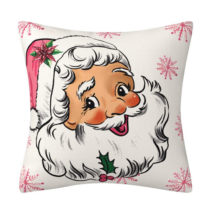 New Pink Santa Claus Pillow Case Linen Christmas Decoration Living Room Sofa Cushion Cover Pillow