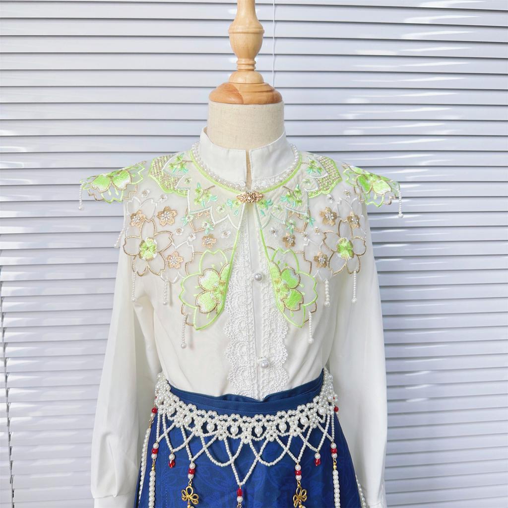Gold Thread Glue-Free Skirt Children'S Adult Cherry Blossom Cloud Shoulder Ancient Clothing Hanfu Embroidery Piece Embroidery Cloud Ake Collar