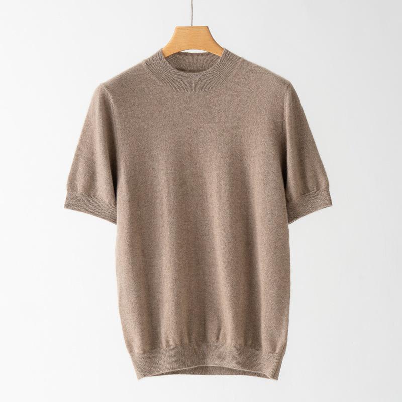 Men s Lightweight 100% Pure Cashmere Half-High Neck Pullover Short Sleeve Sweater XXXL