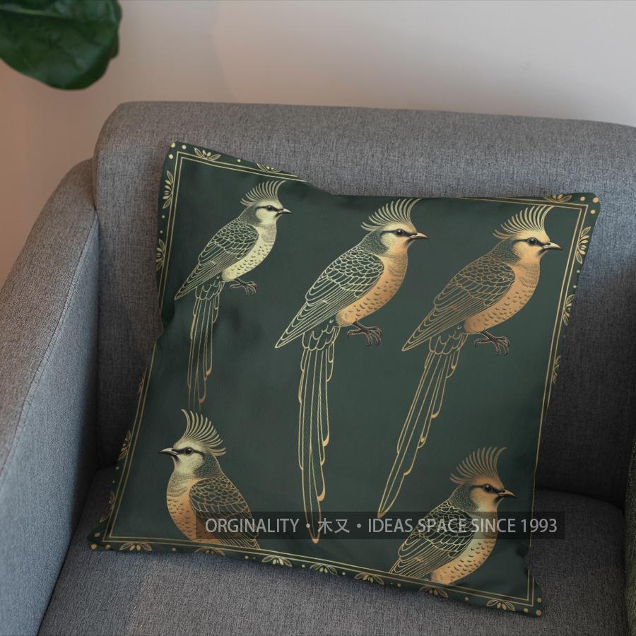 2D Exquisite Green Birds Pattern Throw Pillow Pattern Cushion Cover Suitable For Sofa Bedroom Car Pillow Cover