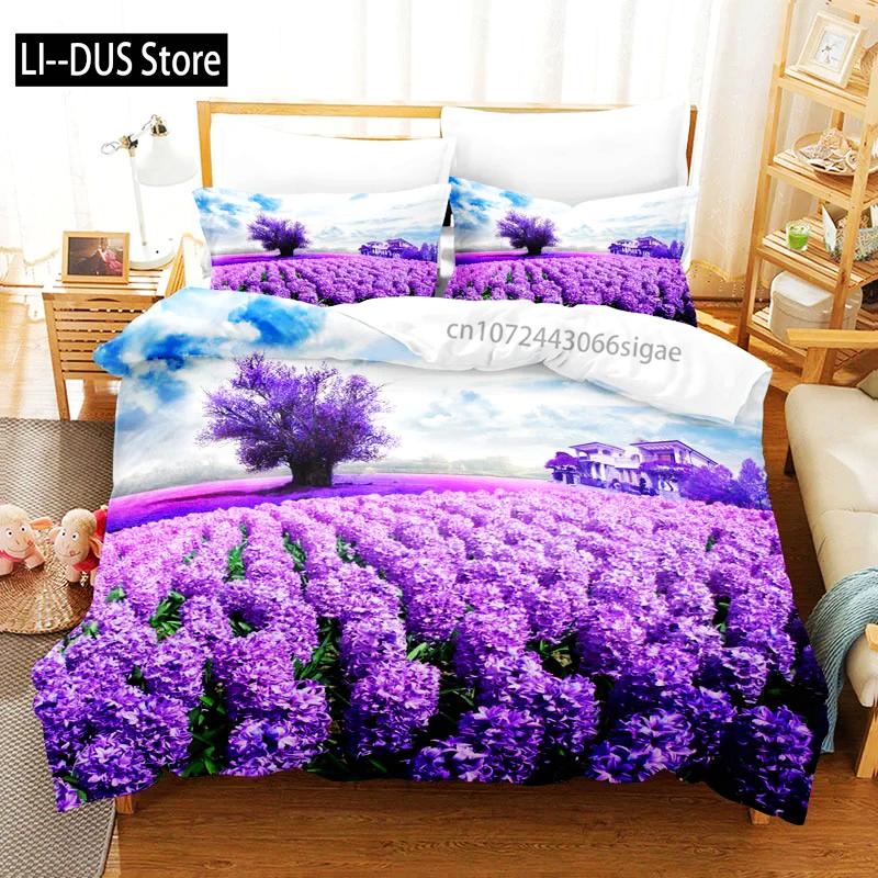 Purple Bedding Set Duvet Cover Bed Quilt Pillow Case 3D Comforter Lavender Butterfly Double Full King Queen Twin Single 2/3PCS
