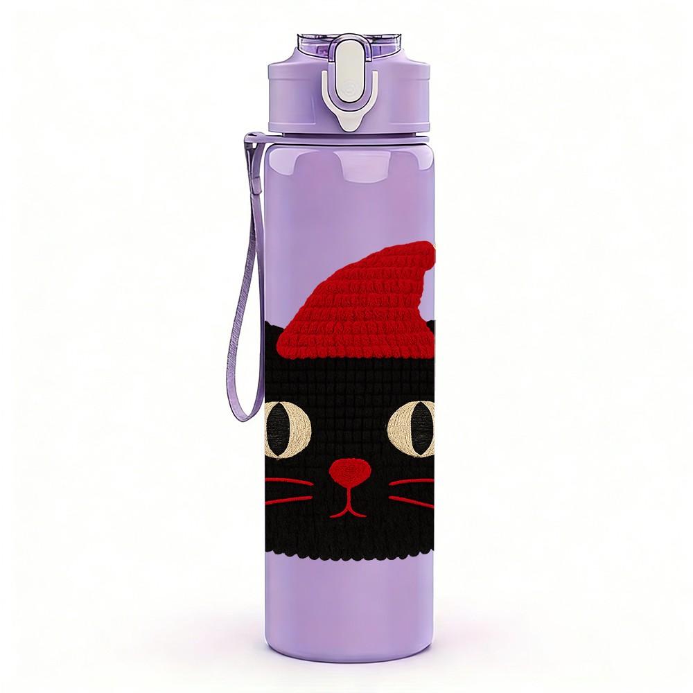 1PC Santa Hat Black Cat 750ml Color Plastic Sports Water Bottle Leakproof Flip Straw Lid Suitable for Sports Office Home Use