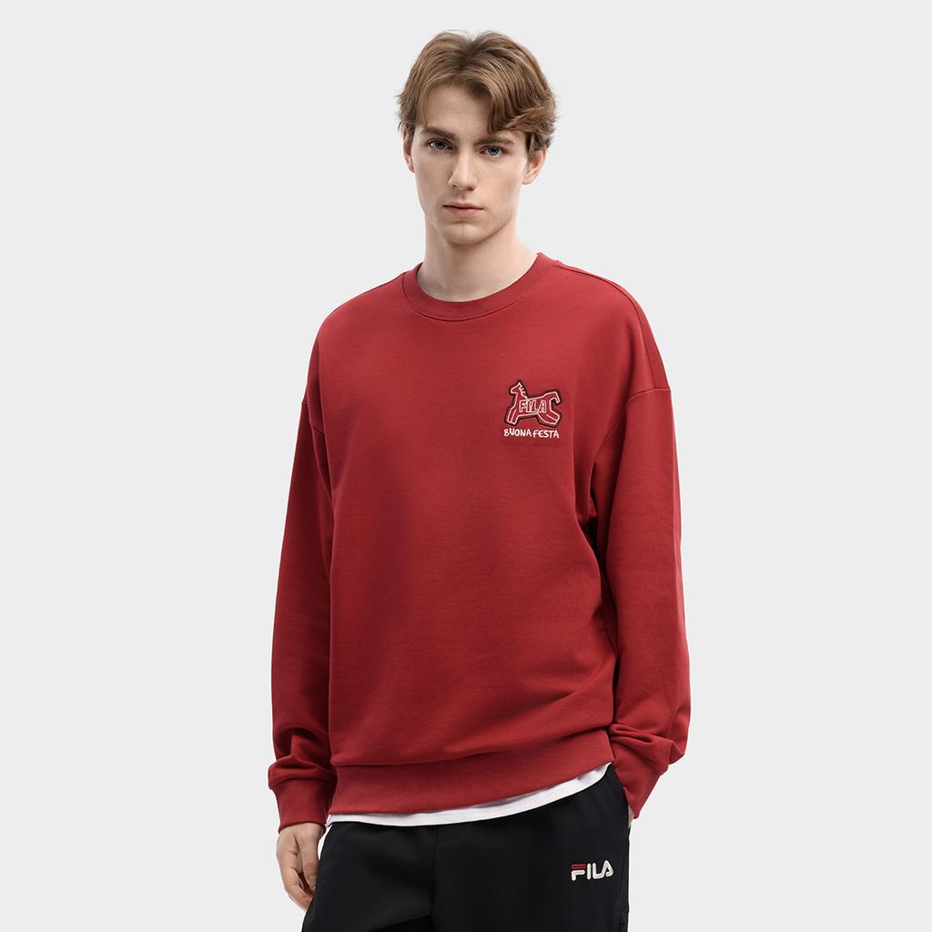 FILA CNY Limited Edition New Year Fashion Trendy Classic Retro Sports Casual Cotton Comfortable Crew Neck Pullover Loose Sweatshirt F11U619202FPK
