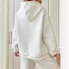 Women Hoodie Plaid Round Neck Pocket Pullover Long Sleeve Solid Color Jacket