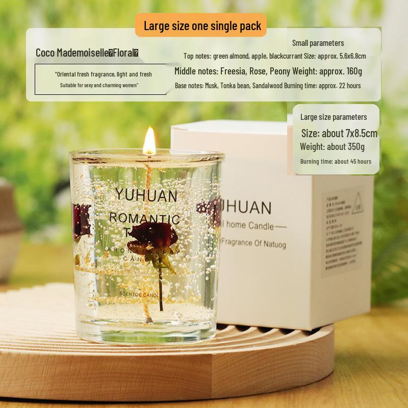 Real Flower Gold Foil Scented Soy Wax Candle - Aromatherapy Essential Oil in Glass with Floral Art Fragrance.