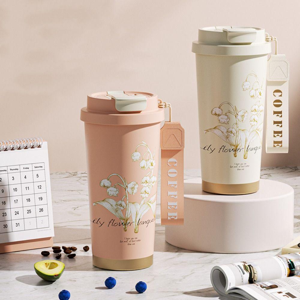 Stainless Steel Water Bottle Orchid Coffee Mug Portable Insulated Cup  Home Office