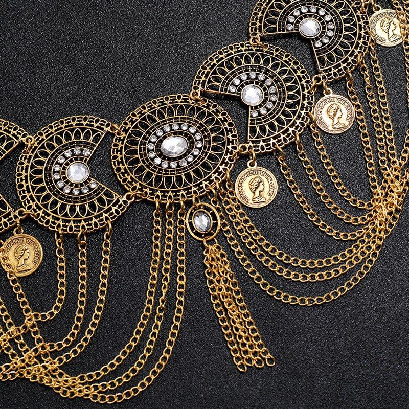 Retro Ethnic Floral Waist Chain with Carved Coin Tassels and Geometric Hanfu Dance Accessories