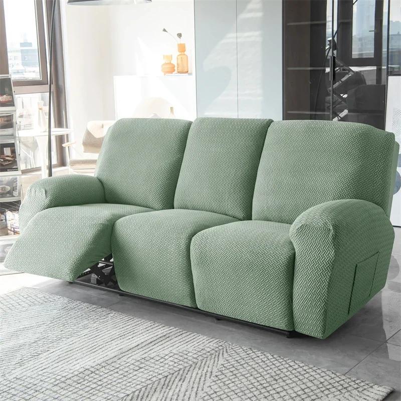 1/2/3 Seater Recliner Sofa Cover Jacquard Solid Color Stretch Couch Coushion Solid Color Sofa Slipcover for Living Room Home