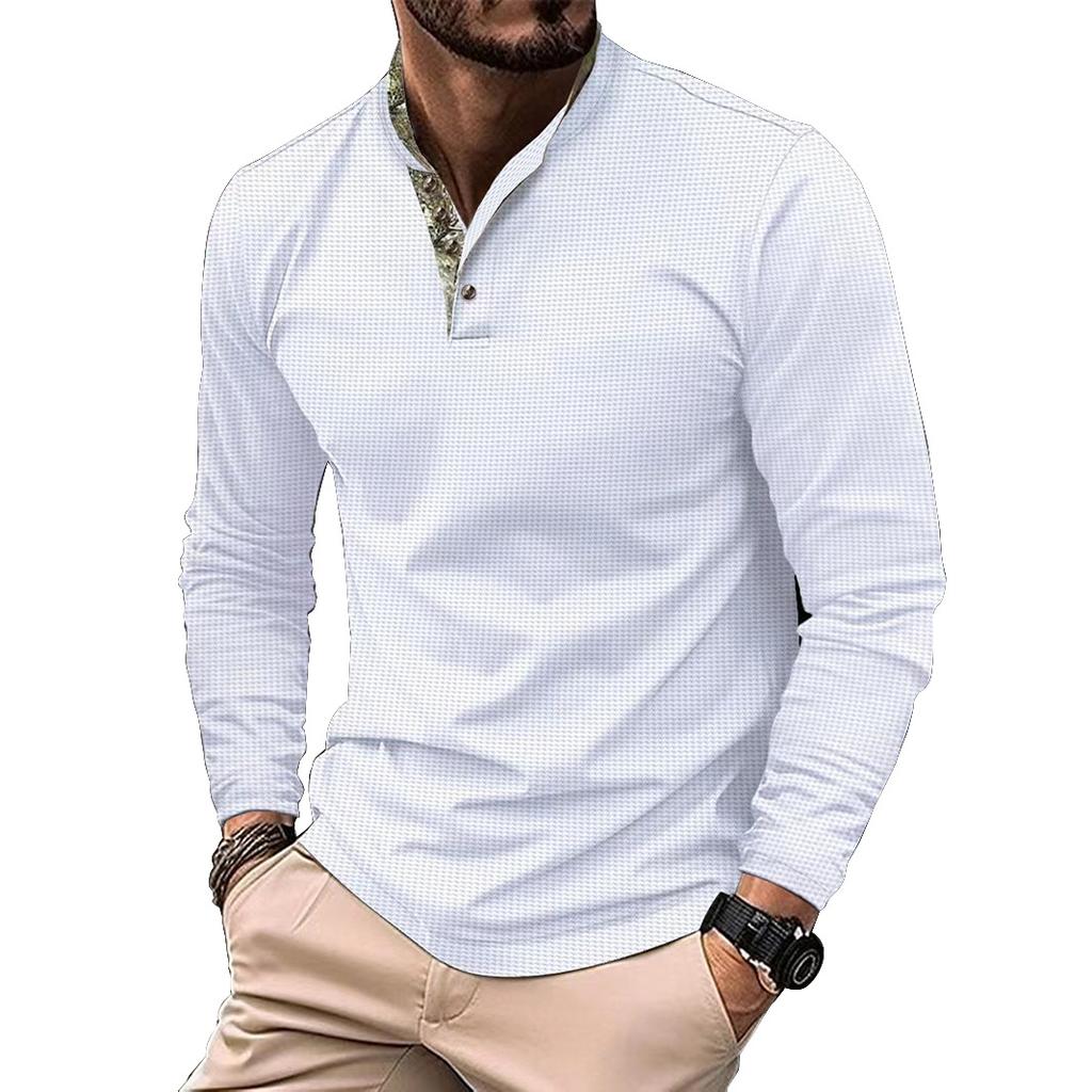 Spring/Autumn New Arrival Men's Polo Shirt with Double-Layer Stand Collar and Patchwork Long-Sleeved Sweatshirt
