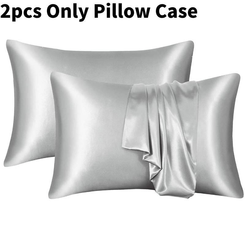 

Luxurious Solid Color Satin Pillow Cases Set High Quality Soft Hypoallergenic Fabric Light Gray