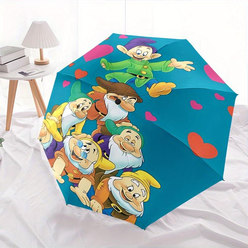 Dwarfs, Hearts Automatic Opening and Closing Umbrella - 8 Ribs Portable Folding Umbrella with Plastic Handle, Suitable for Leisure and Hallo