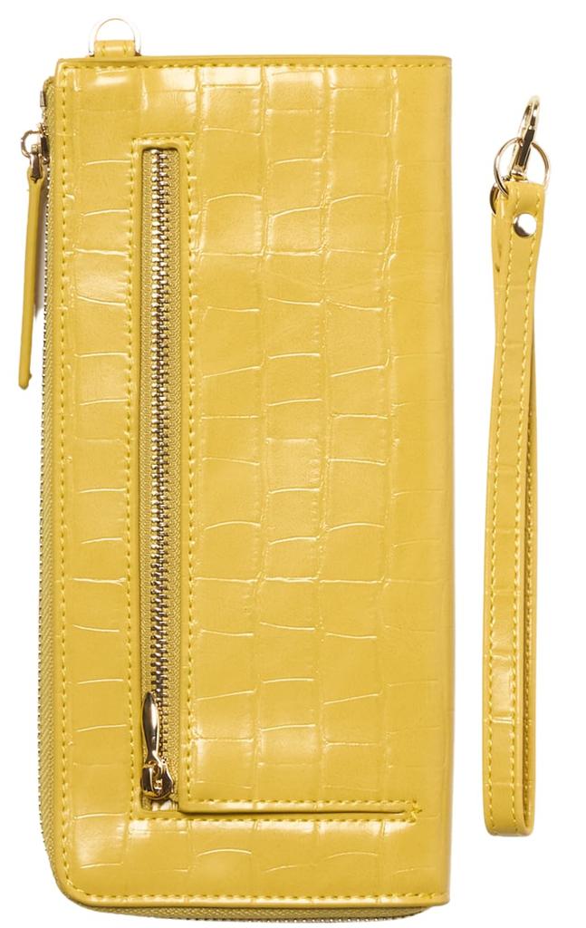 World Closet Damen-Langbörse, "Wind Ära" Buntstiftbörse, L-förmiger Reißverschluss, Platz für 24 Karten, Großes Fassungsvermögen, Krokodilprägung Emaille, mit