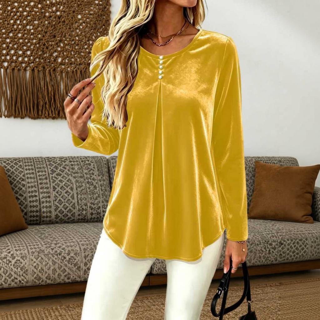 Women's Retro Color Neck Long Sleeve Pullover Top Casual Layering Shirt