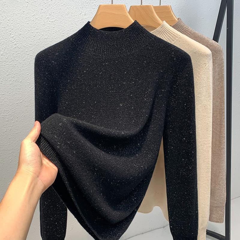 

В язаний светр жіночий Новий жіночий одяг Светр з напівкруглим коміром Теплий всередині однотонний топ з акцентом на талії M чорний