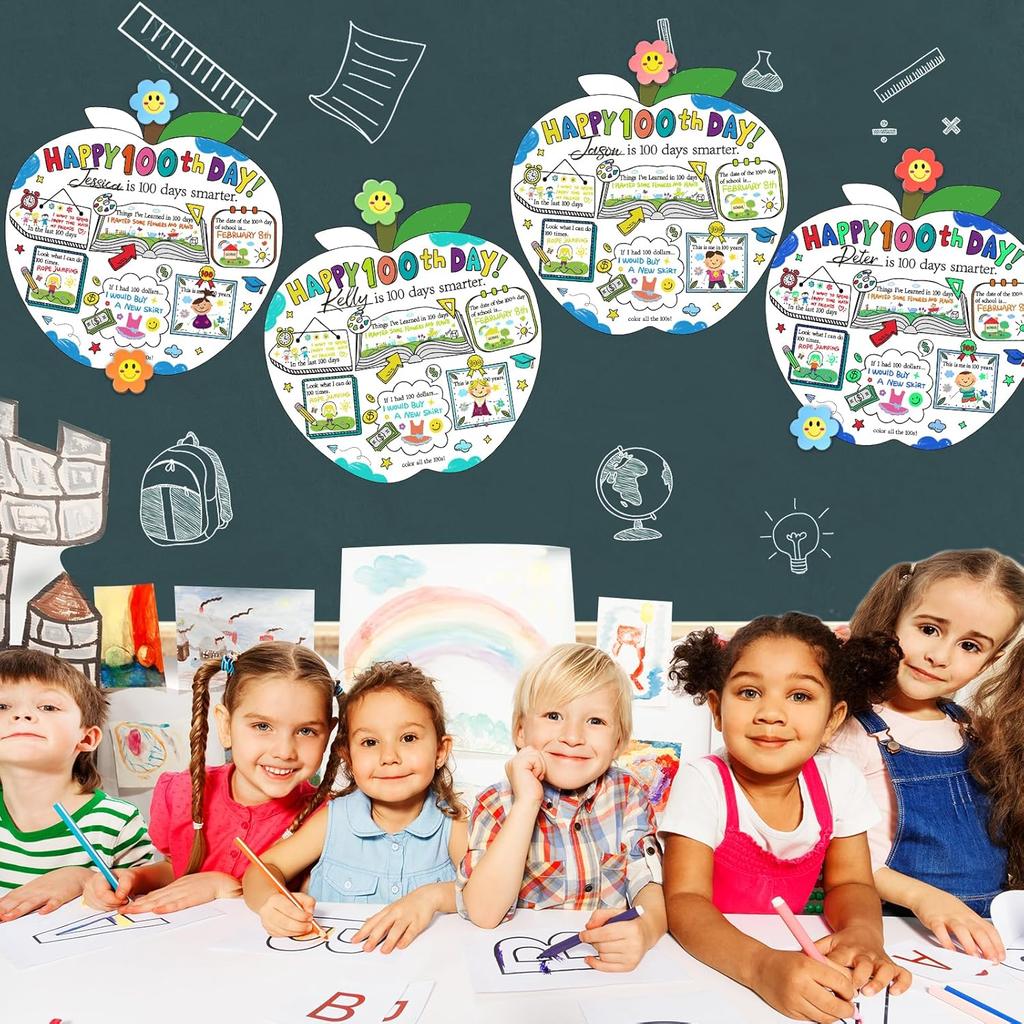 Hedeey Happy 100th Day of School Coloring Posters 100 Days of School Activities Poster for Kids Student Classroom Supplies (40Pcs 11 X 11Inch)