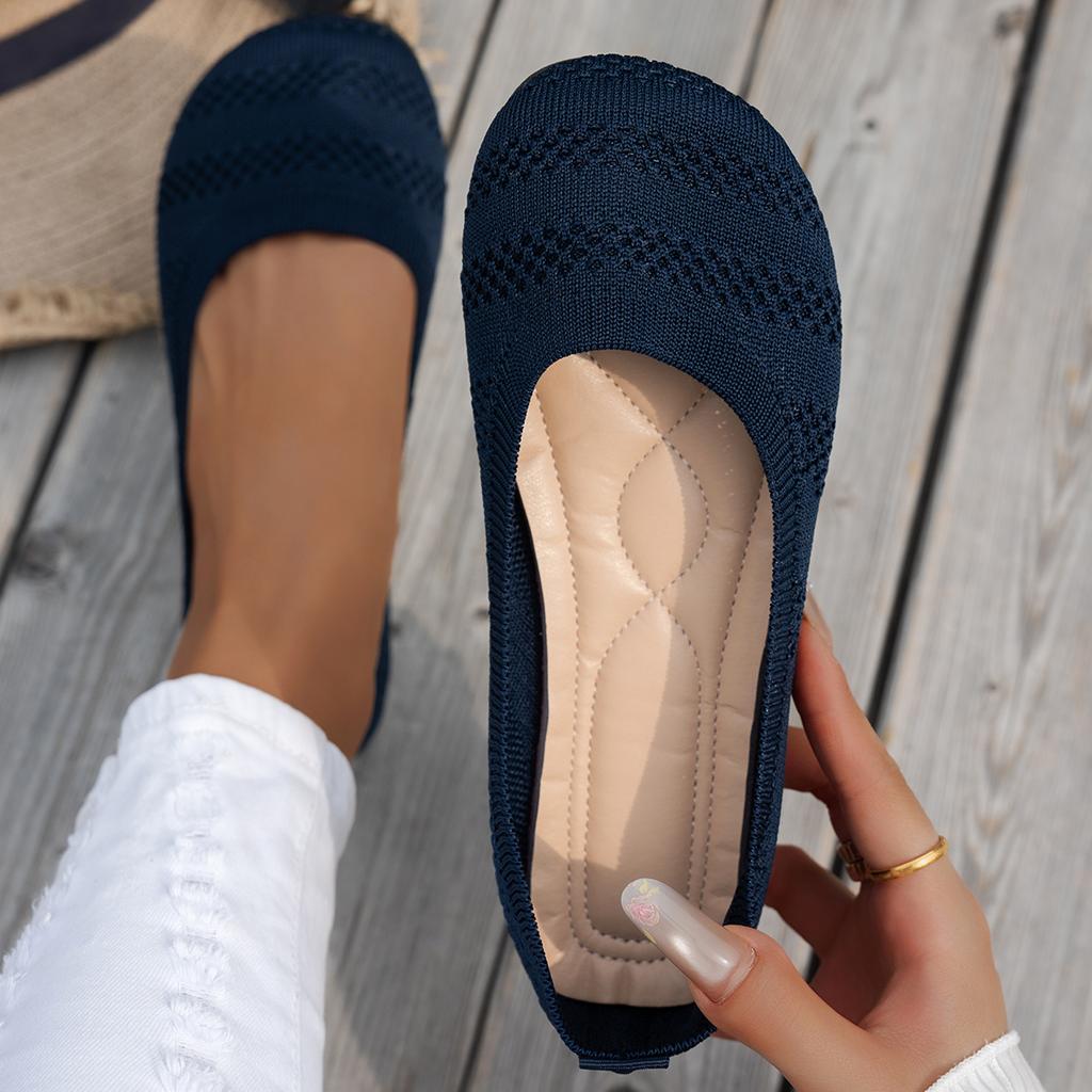 Fashion Comfortable Big-Head Shoes Round-Toe Flat Knitted Shoes Korean-Style Versatile Women's Single Shoes Walking Loafers Sneakers