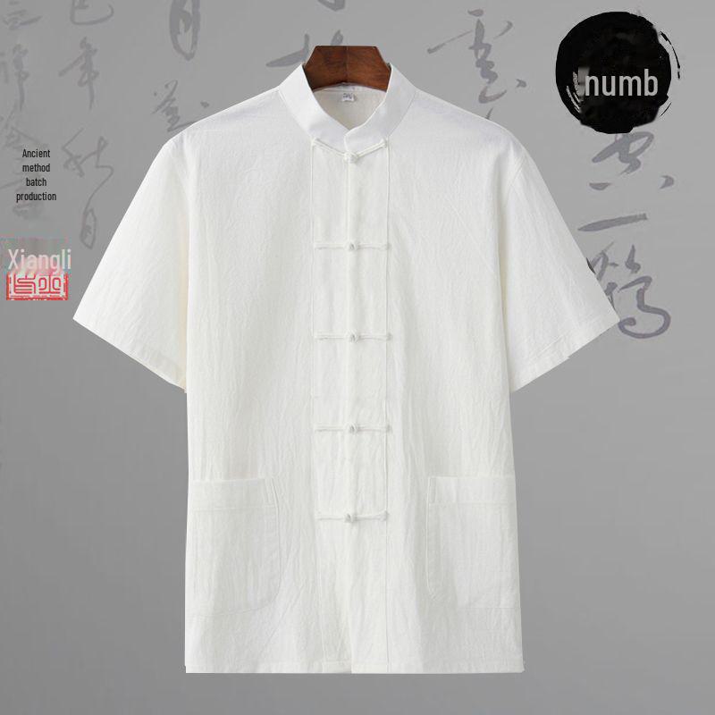 

Мужской костюм Тан из трех предметов: Хлопковый и льняной ханьфу для медитации и чаепития, традиционный китайский стиль для весны, лета и осени. M (for 100-115 jin)