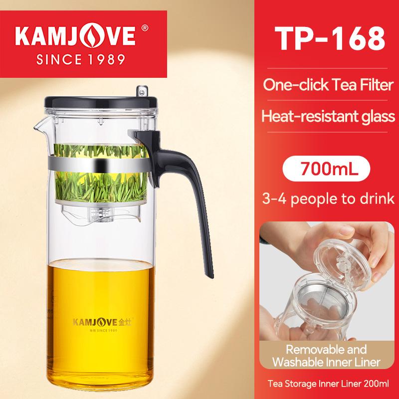 KAMJOVE Multi Style Glass Kung Fu Tea Pot, One click Filter, Kung Fu Teapot Press, Auto Open Art Portable Teacup, 500ml-750ml