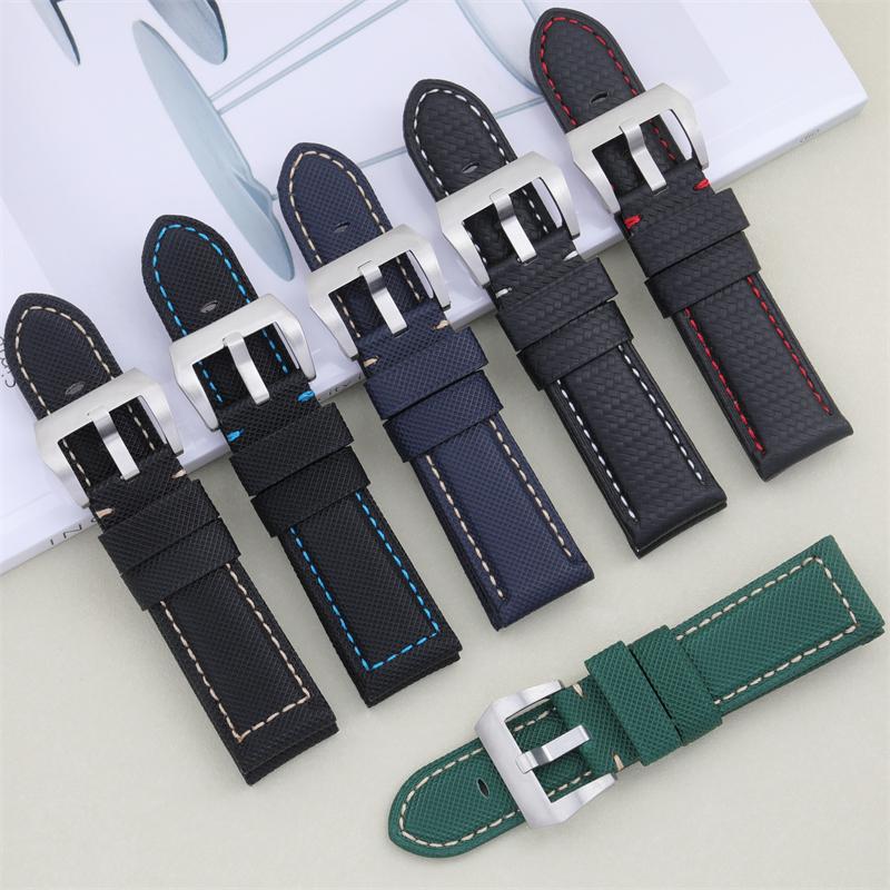 Soft Nylon Carbon Fiber Leather Wacthband For Panerai Strap PAM386/441 Blue Black Wristband Bracelet 24mm With Pin Buckle