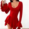 Spring/Summer High Waist Slim Fit Sexy Solid Long Sleeve Women's Dress