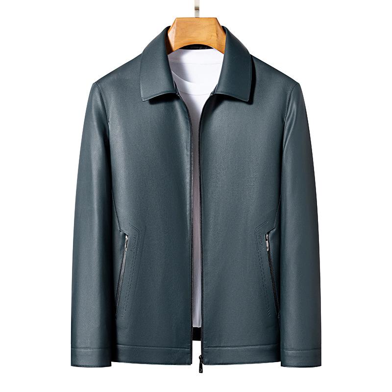 Leather Men's Sheepskin Jacket Spring and Autumn Genuine Leather Middle-aged Dad Wear Lapel Business Casual Jacket