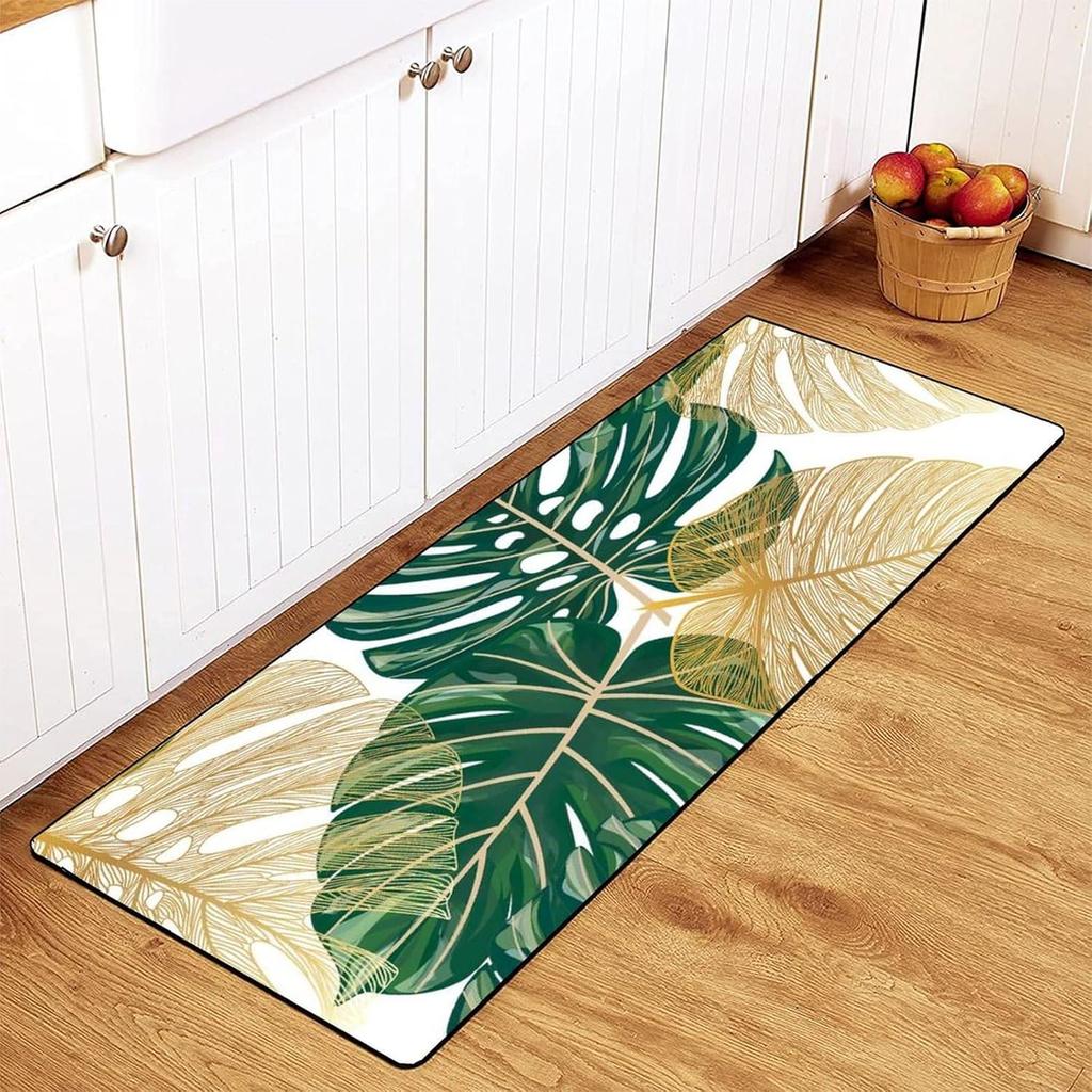 MoBlinko Leaf Rug Monstera Leaves Room Decor Kitchen Rugs Leaf Bath Mat Non Skid Washable Standing Floor Mat Runner Carpet for Home Farmhouse Sink