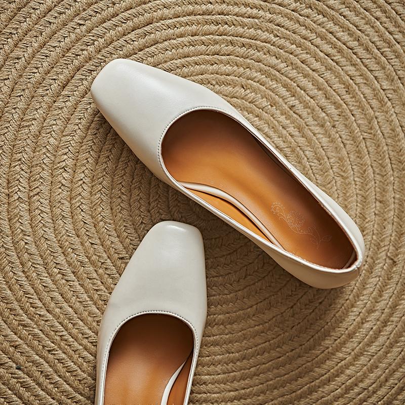 Women's High-heeled Single Shoes Simple and Versatile Thick Heel Large Size Square Head Shallow Mouth Low-top Shoes