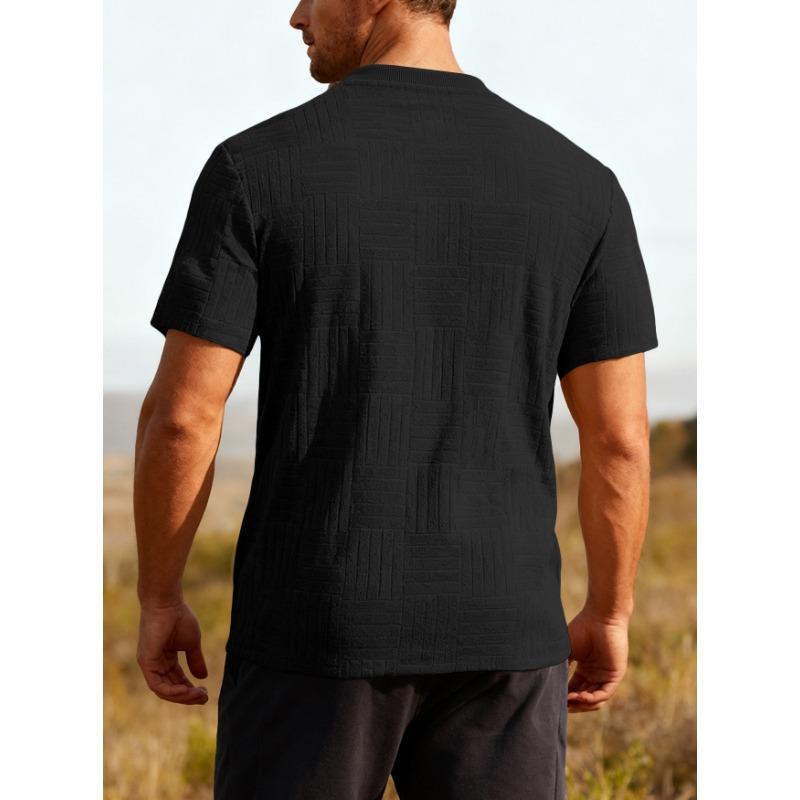 Men Geometric Textured Fabric Crew Neck Short Sleeve Casual Multiple Color Options T Shirt