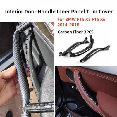 3X For BMW X5 X6 F15 F16 Carbon Inner Door Panel Handle Pull Interior Trim Cover