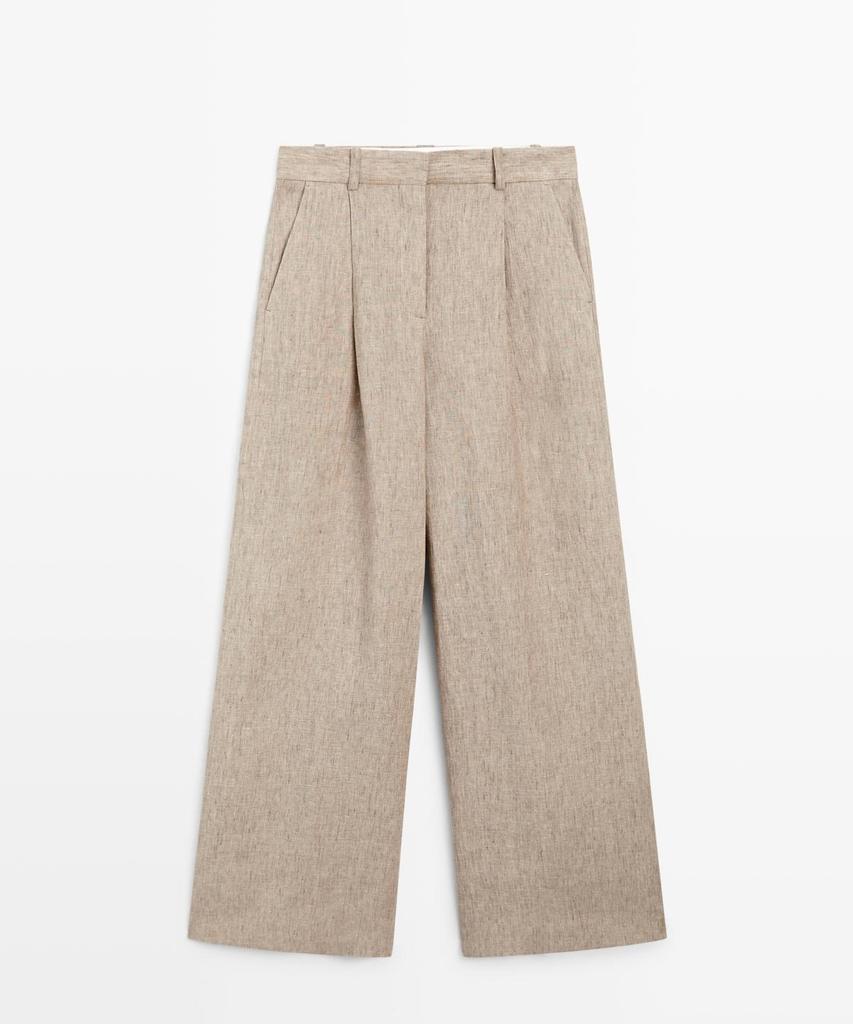 Masimodutti Melange Linen Pleated Pants