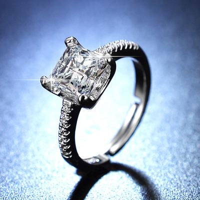 Princess Square White Diamond Simulation Moissanite Square Open Ring Women's Fashion Live Ring