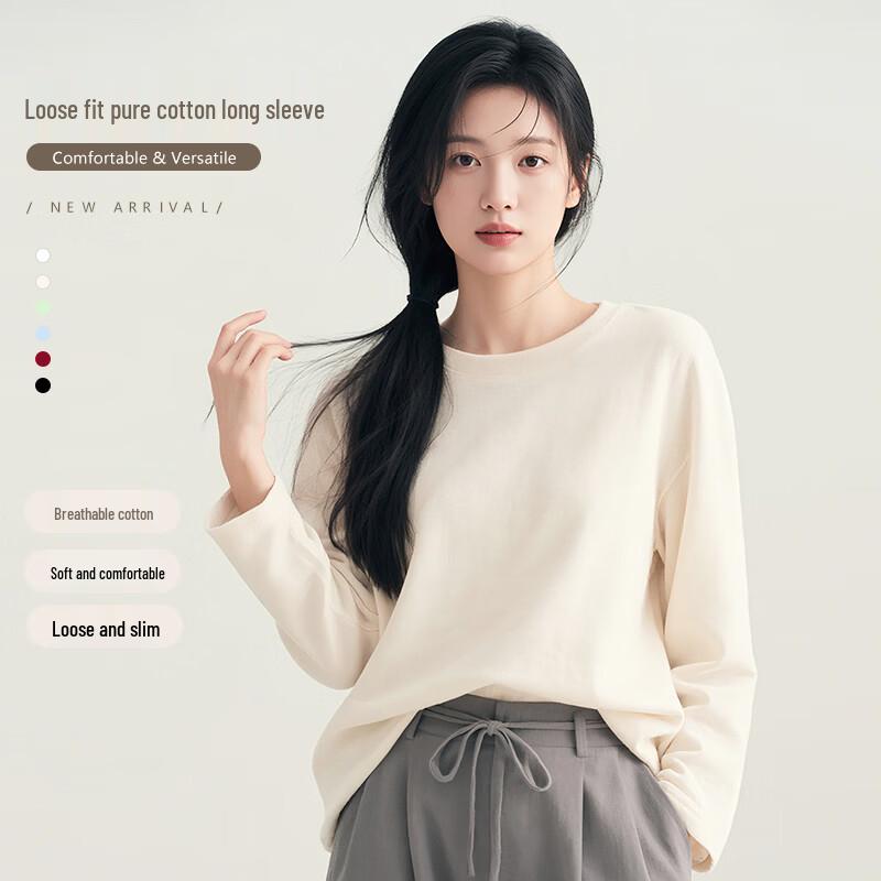 Baleno Women's 2026 Spring Pure Cotton Loose Fit Long Sleeve Tee