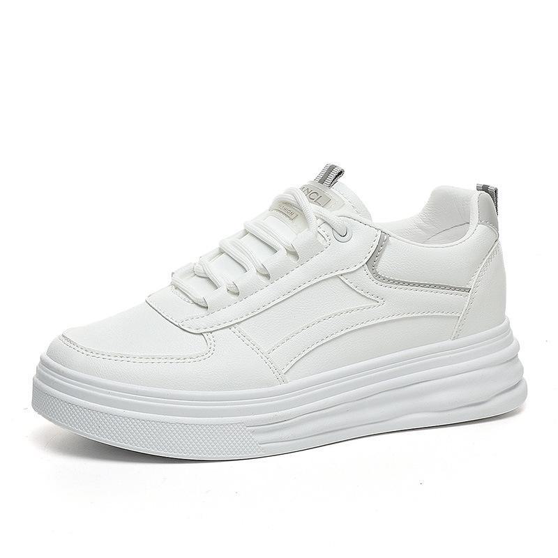 Damen W1763 Weiße höhenverstellbare Sneaker: Plateausohle, atmungsaktives Mesh, vielseitiger Herbst 2022 Stil