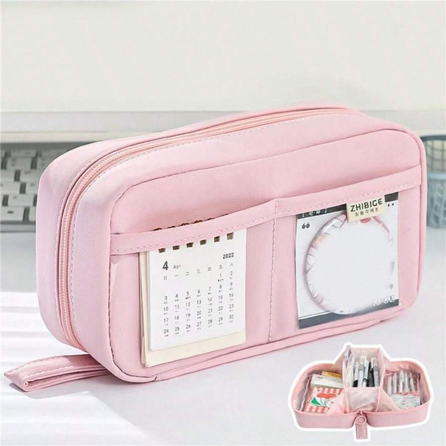 Large Capacity Pencil Case 3 Compartment Pouch Pen Bag Double Side Opening Student Stationery Organizer School Supplies
