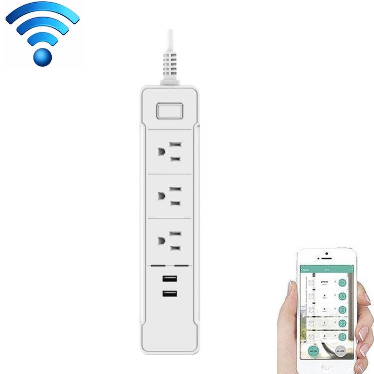 C198A 2 USB Ports + 3 US Sockets WiFi Smart Power Plug Socket, Compatible with Alexa and Google Home, AC 110V-240V, US Plug