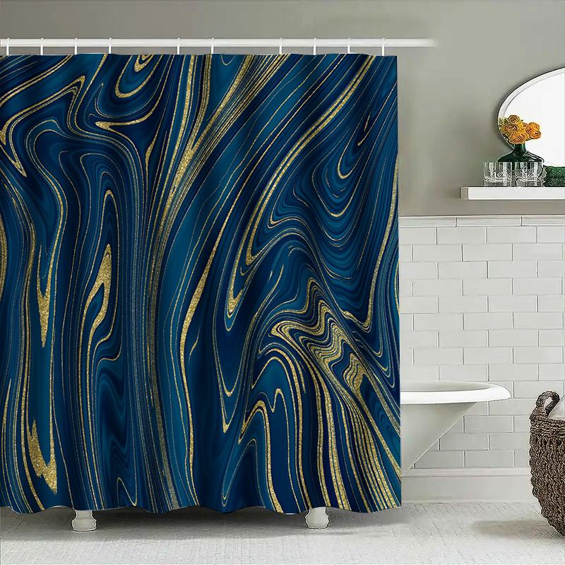 Luxury Blue Gold Shower Curtain Bathroom Decor Home Textiles Printed Waterproof Fabric Shower Curtains For Bathtub Kitchen Custo