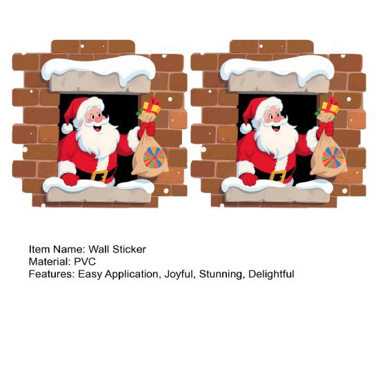 Santa Claus Breaking Wall Christmas Stickers Removable PVC Decals Funny Santa with Gift Bag Breaking Through Wall Art for Bedroom Backdrop Decor