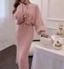 Ensfarvet V-hals Strikket Dress Dame 2025 Høst og Vinter Mild Langermet Cardigan Topp Allsidig Løs Genser Medium og Lang Skjørt