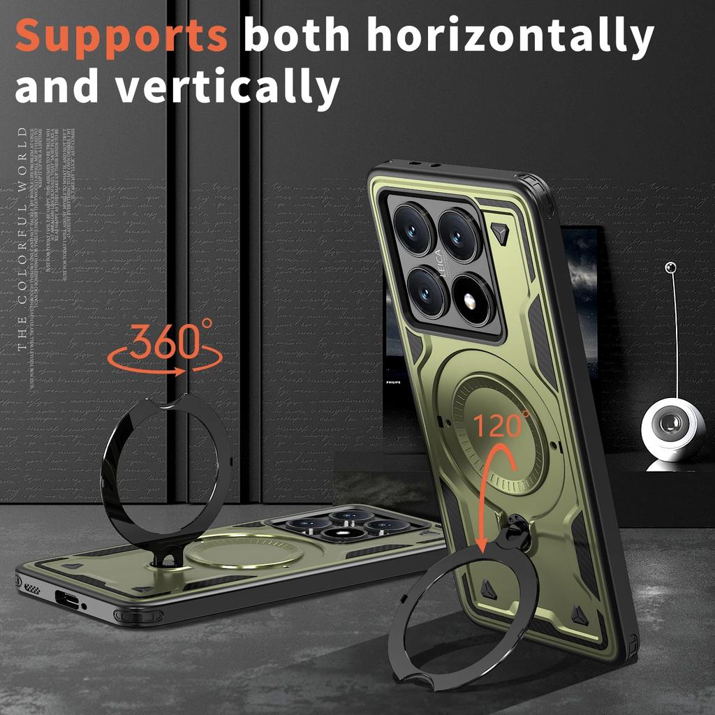 Für Xiaomi 14T Pro Hülle Militär-Panzer Stoßfest 360° Drehbarer Magnetischer Metallring Ständer TPU Rahmen Kunststoff Handyhülle Fundas