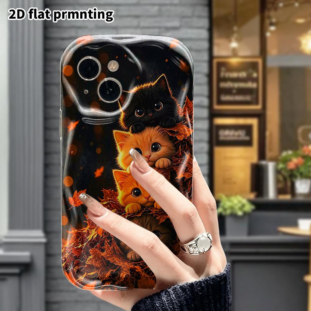Phone Case: 2D Flat, Suitable for iPhone 18 17 16 15 14 13 12 Pro, Protective Case, Phone Decoration, Autumn Kittens, Halloween and Christmas Gifts