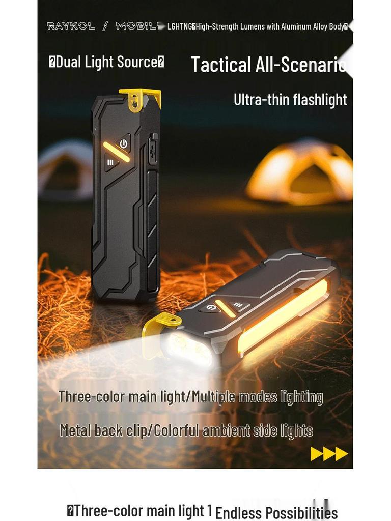 Ultra-thin Tactical Flashlight: Multifunctional, High-Intensity, Magnetic with Back Clip, Colorful High-Endurance Work Light.