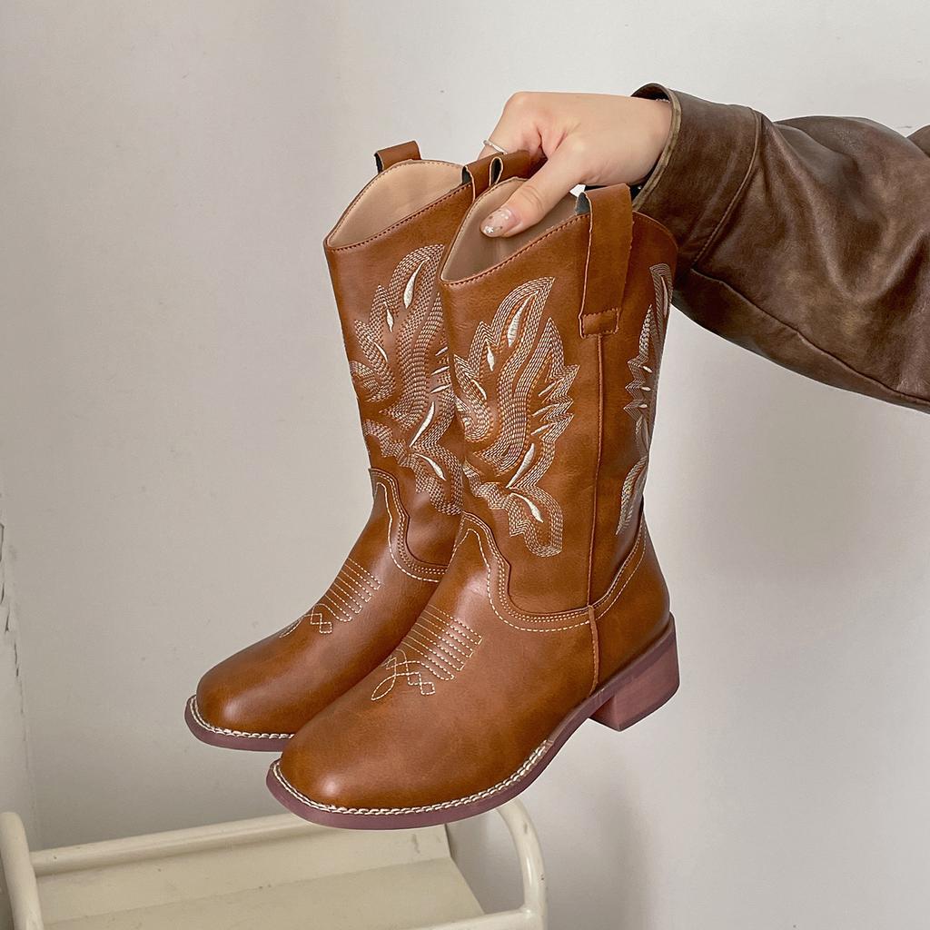 Maillard Western-Cowboystiefel mit dickem Absatz Damen-Ritterstiefel 2025 neue Sommer-Dünne kleine Höhe erhöhend Kurzstiefel
