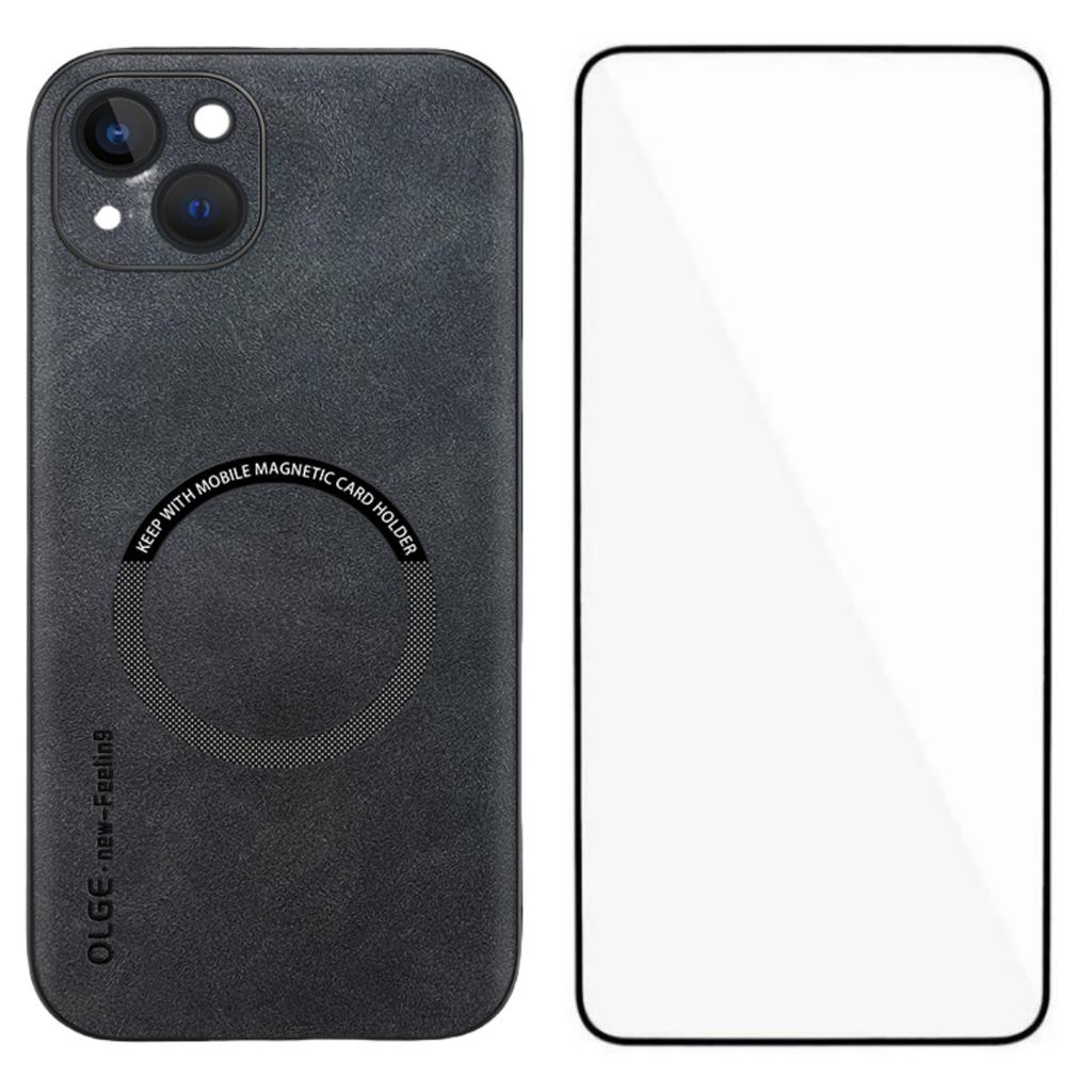 WANLONFENG YBP Series For iPhone 14 Magnetic Case with Tempered Glass Film PU Leather+TPU Phone Cover Precise Cutouts