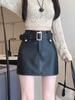 Vintage Pu Leather Skirt for Women Spring Autumn High Waist A- Line Package Hip Shorts Skirt Y2k Korean Fashion Clothing