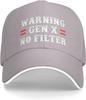 Warning Gen X No Filter Baseball Cap Polyester Outdoor Snapback Hat for Adult Unisex